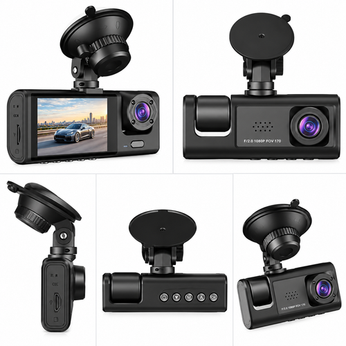 3-Channel Dash Cam with Night Vision